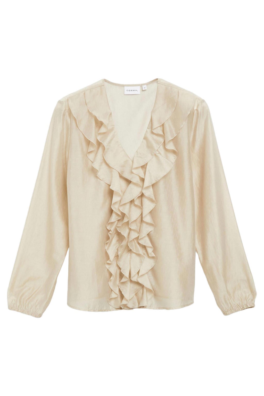 dames comma blouse van lyocell met effen, lange mouwen, V-hals, knoopsluiting en ruches