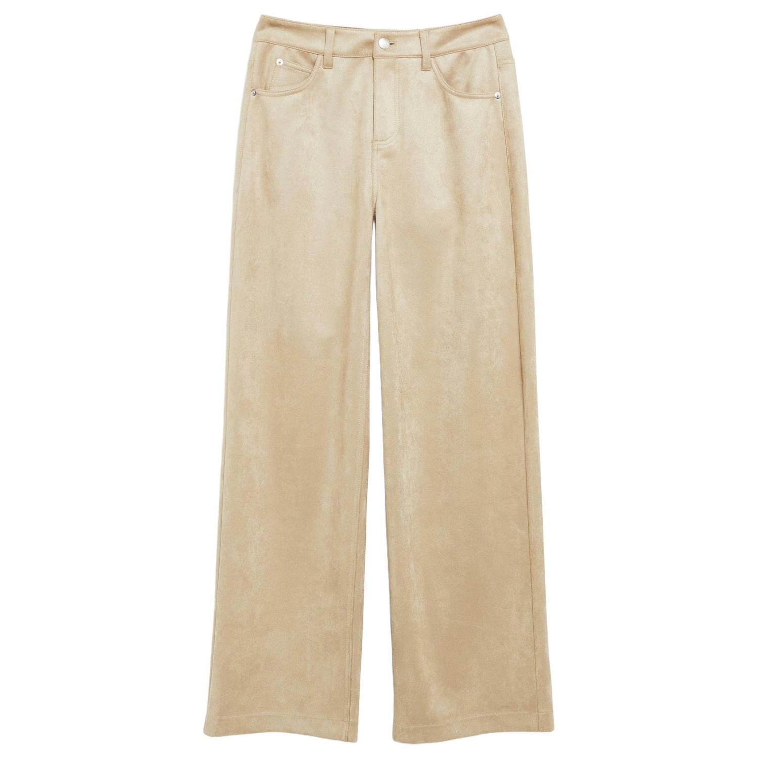 Comma suèdelook high waist straight leg casual broek beige