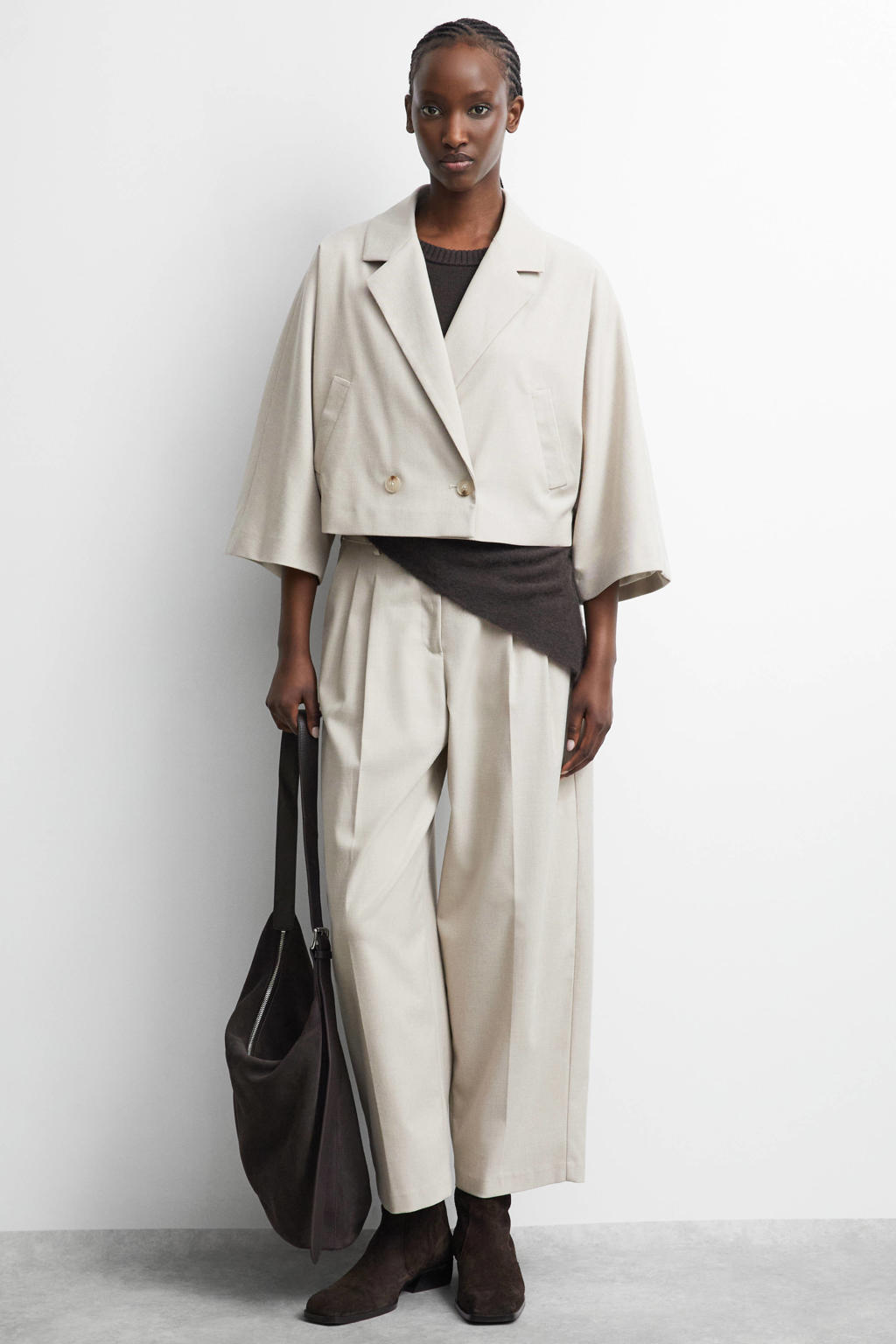 comma cropped double breasted blazer - zand