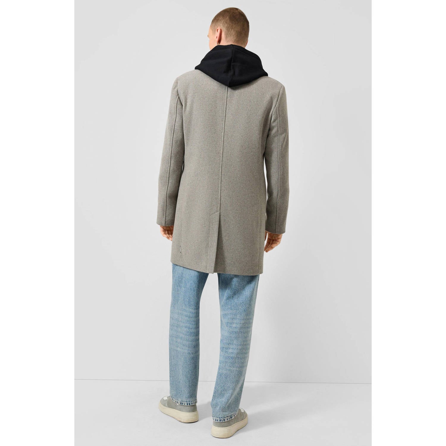 QS twill tussenjas met split melée en wol lichtgrijs