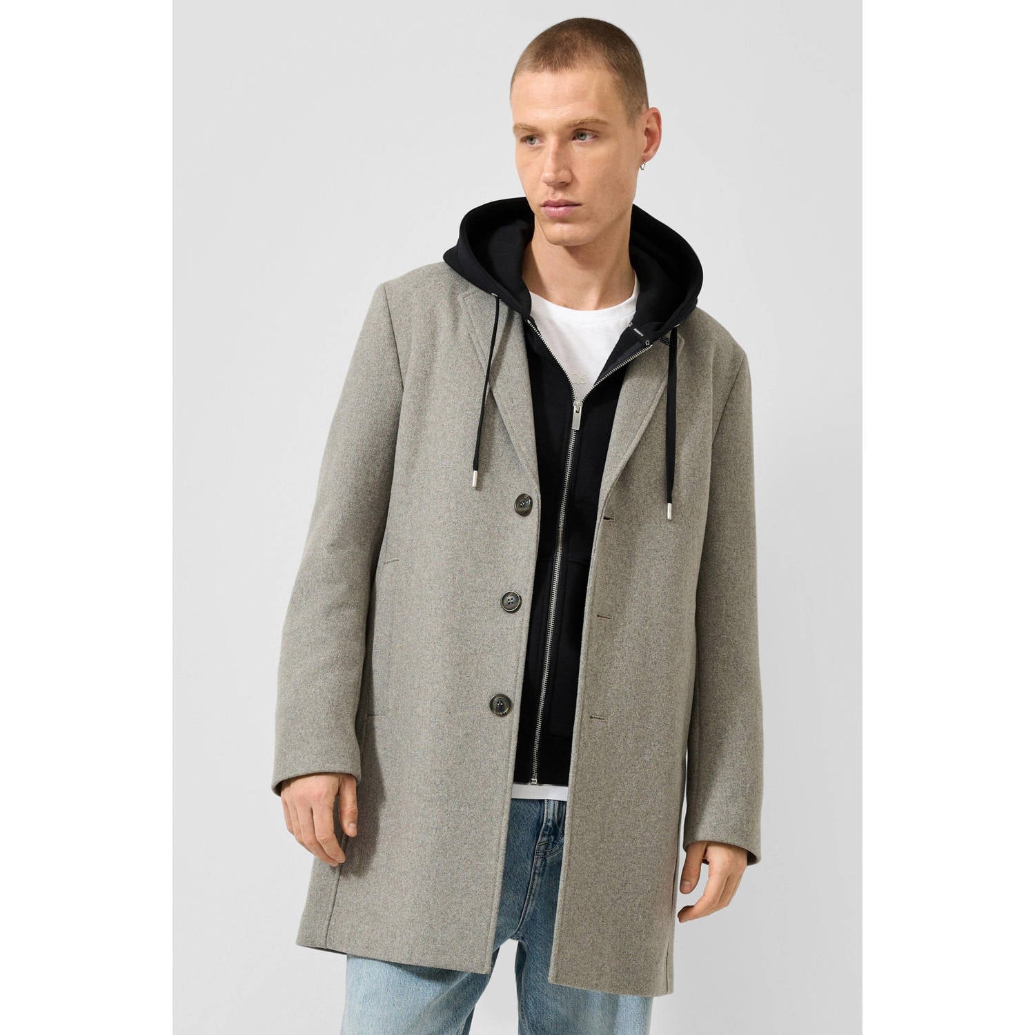 QS twill tussenjas met split melée en wol lichtgrijs