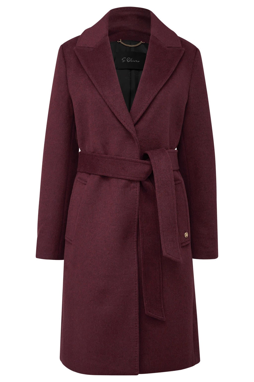 Donkerpaarse dames s.Oliver BLACK LABEL mantel en wol met lange mouwen, reverskraag en ceintuur