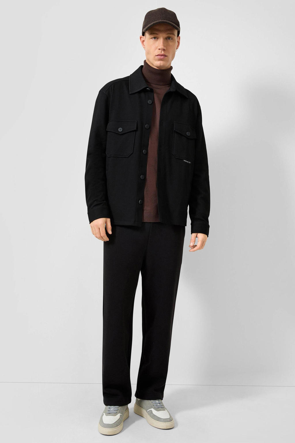 QS relaxed fit twill overshirt - zwart