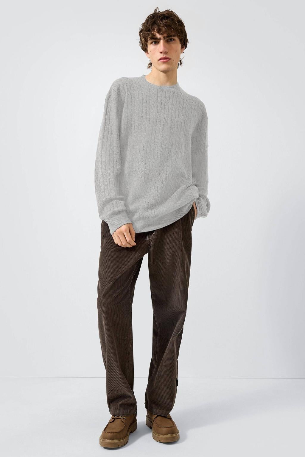 Grijze heren QS relaxed fit gebreide trui en wol met lange mouwen en ronde hals