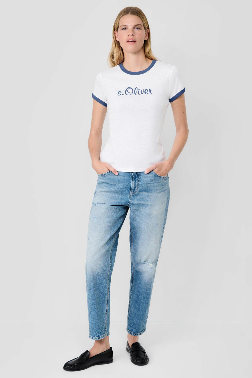S.Oliver x Heidi Klum T-shirt met logo - ecru/blauw