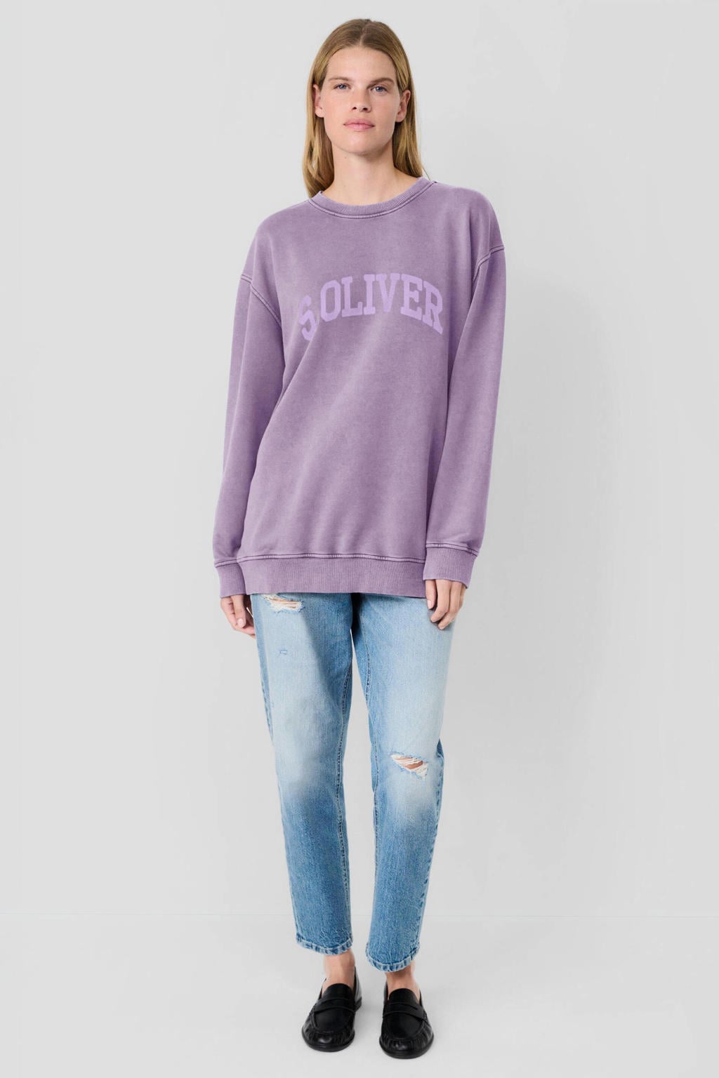 Lilakleurige dames S.Oliver x Heidi Klum sweater met logo dessin, lange mouwen en ronde hals