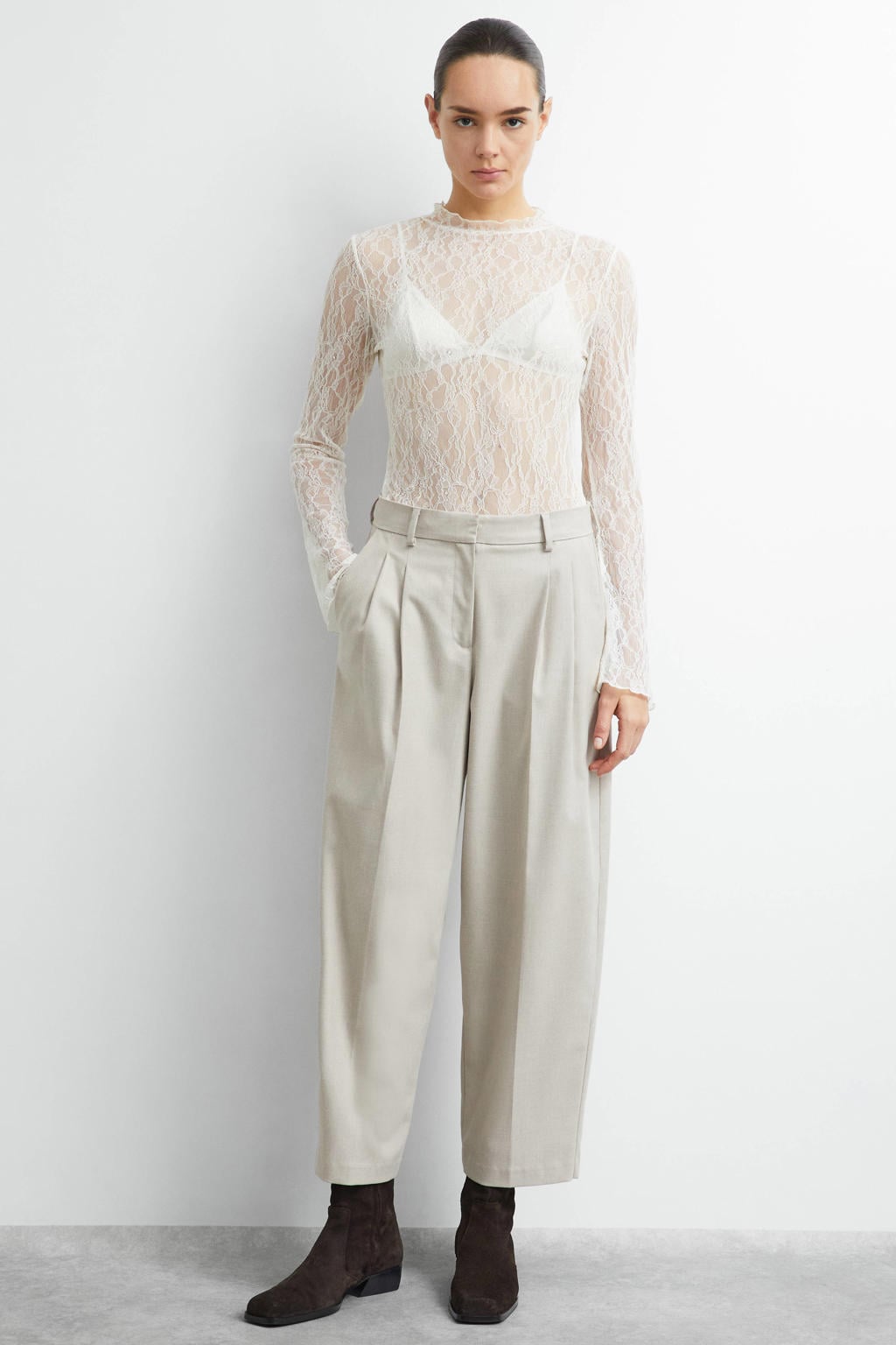 comma straight leg pantalon met plooien - zand