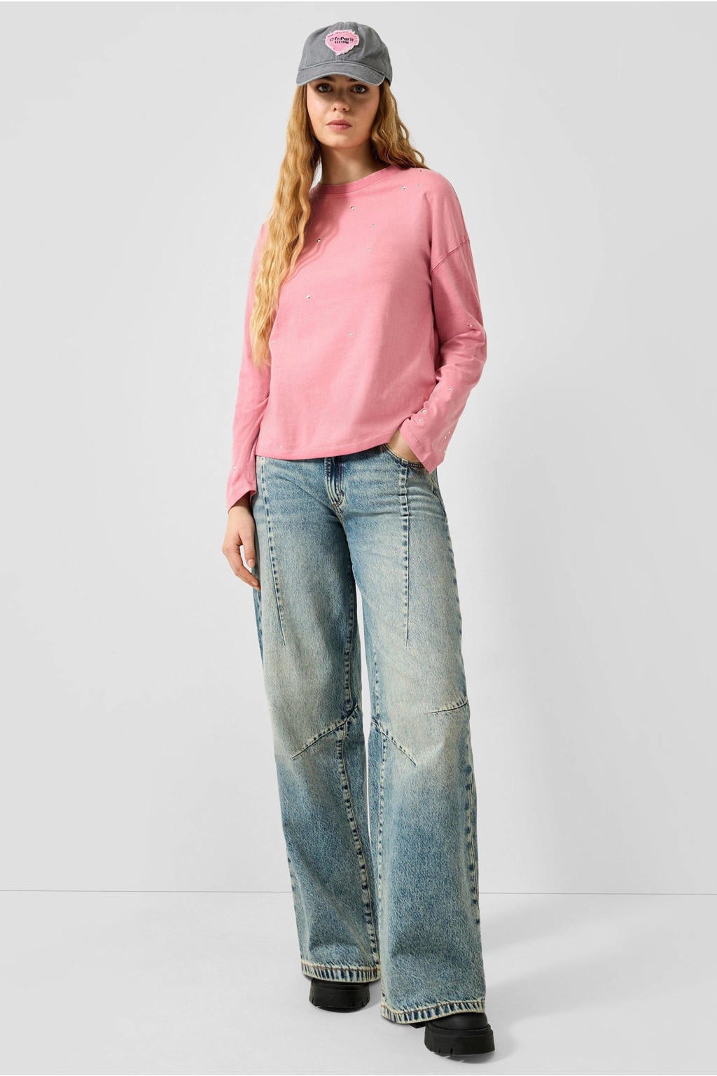 QS longsleeve met strass-steentjes - roze