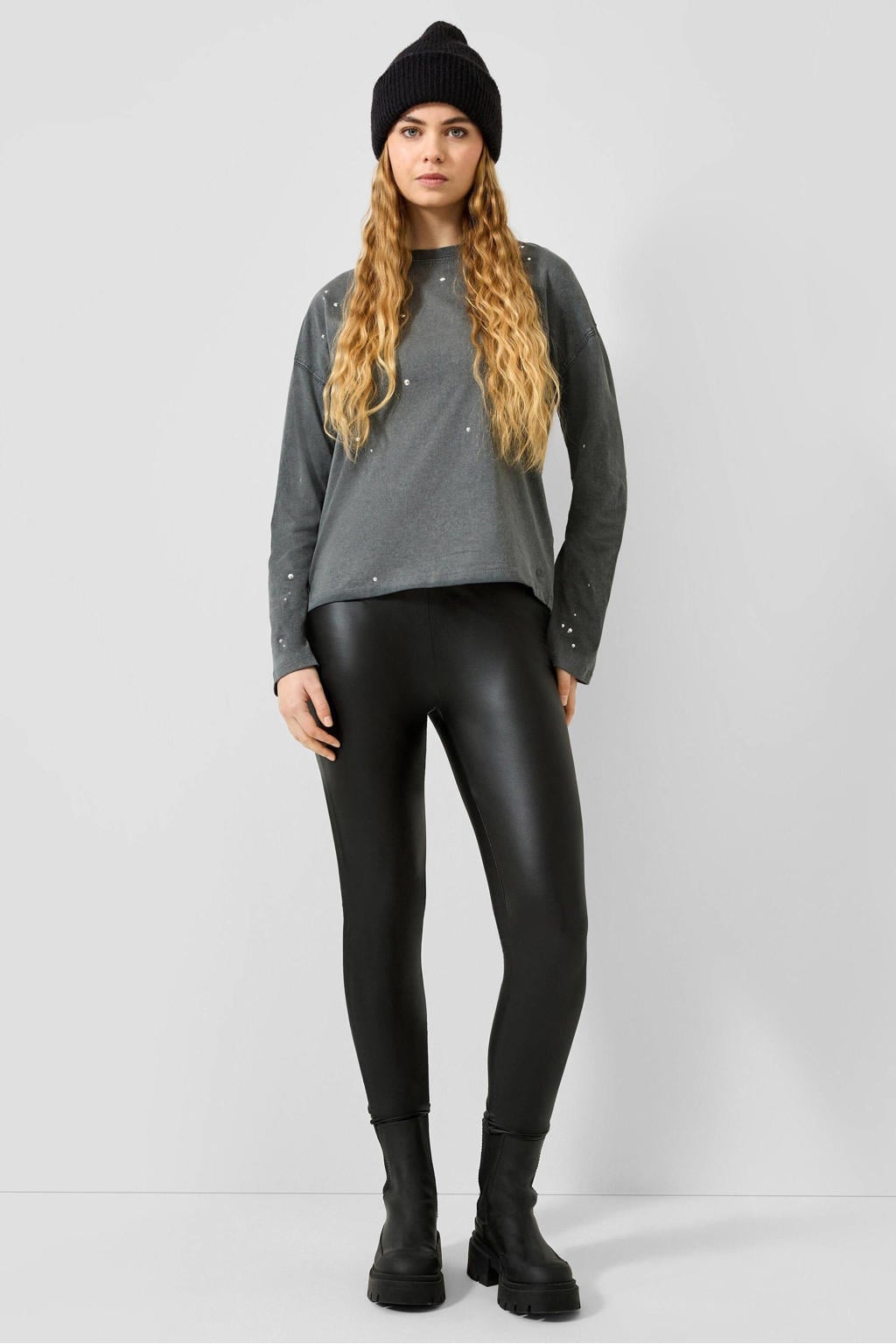 QS longsleeve met strass-steentjes - antraciet