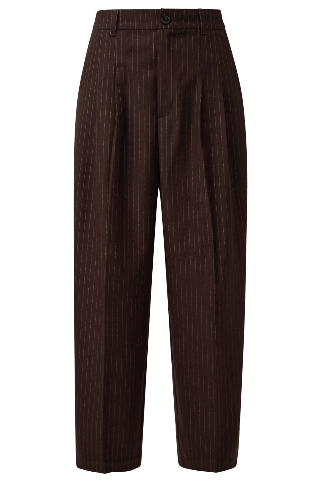 Donkerblauwe dames s.Oliver pantalon en krijtstreep van polyester met barrel, high waist en rits- en knoopsluiting