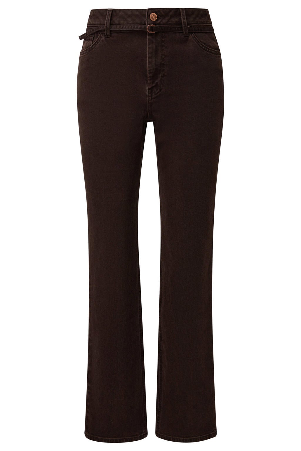 Donkerblauwe dames s.Oliver straight leg jeans van denim met rits- en knoopsluiting en effen