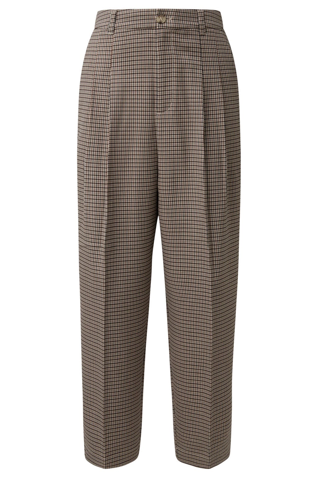 Beige en zwarte dames s.Oliver geruite barrel broek van polyester met high waist en rits- en knoopsluiting