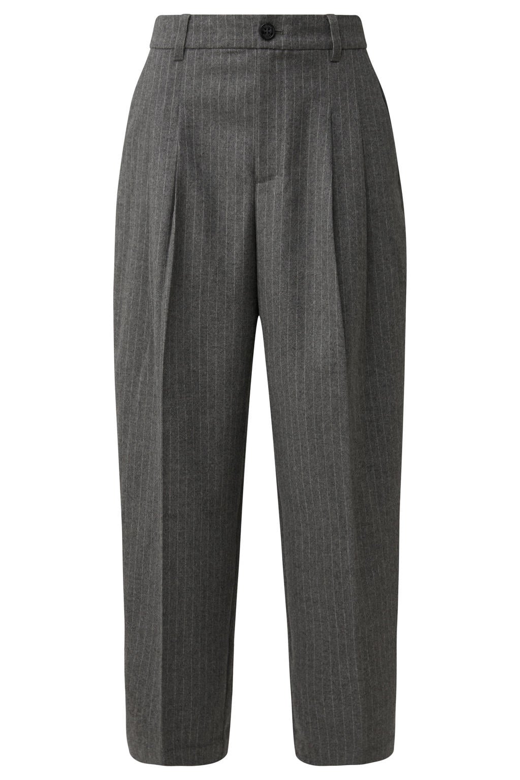 Antraciete dames s.Oliver barrel pantalon en krijtstreep van polyester met high waist en rits- en knoopsluiting