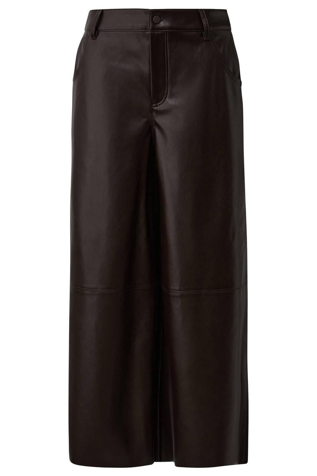 Donkerblauwe dames s.Oliver imitatieleren straight leg cropped broek met rits- en knoopsluiting