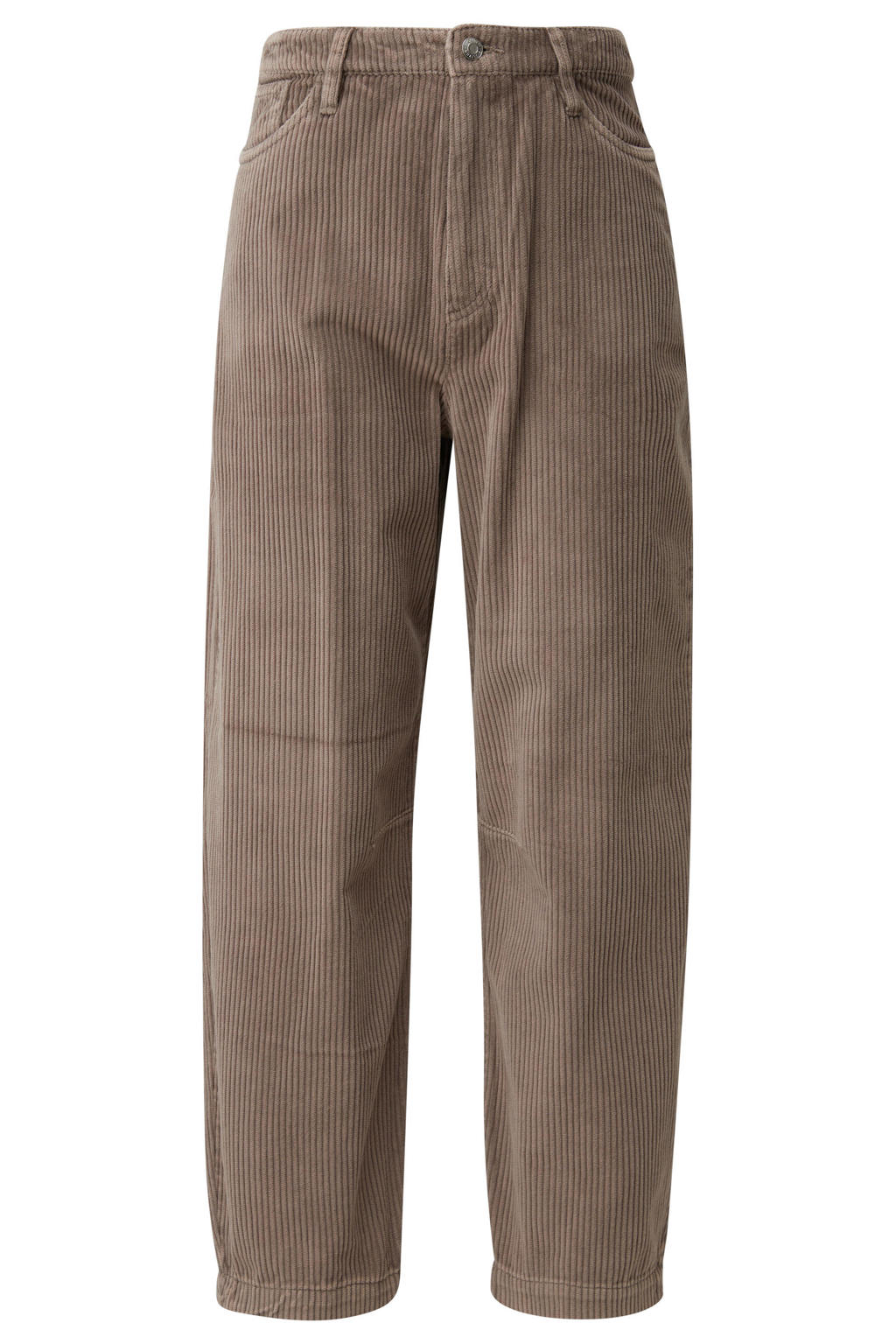 Beige dames s.Oliver barrel corduroy broek met high waist, rits- en knoopsluiting en effen