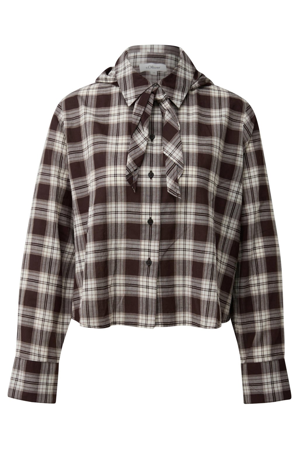 s.Oliver geruite blouse - bruin/ecru