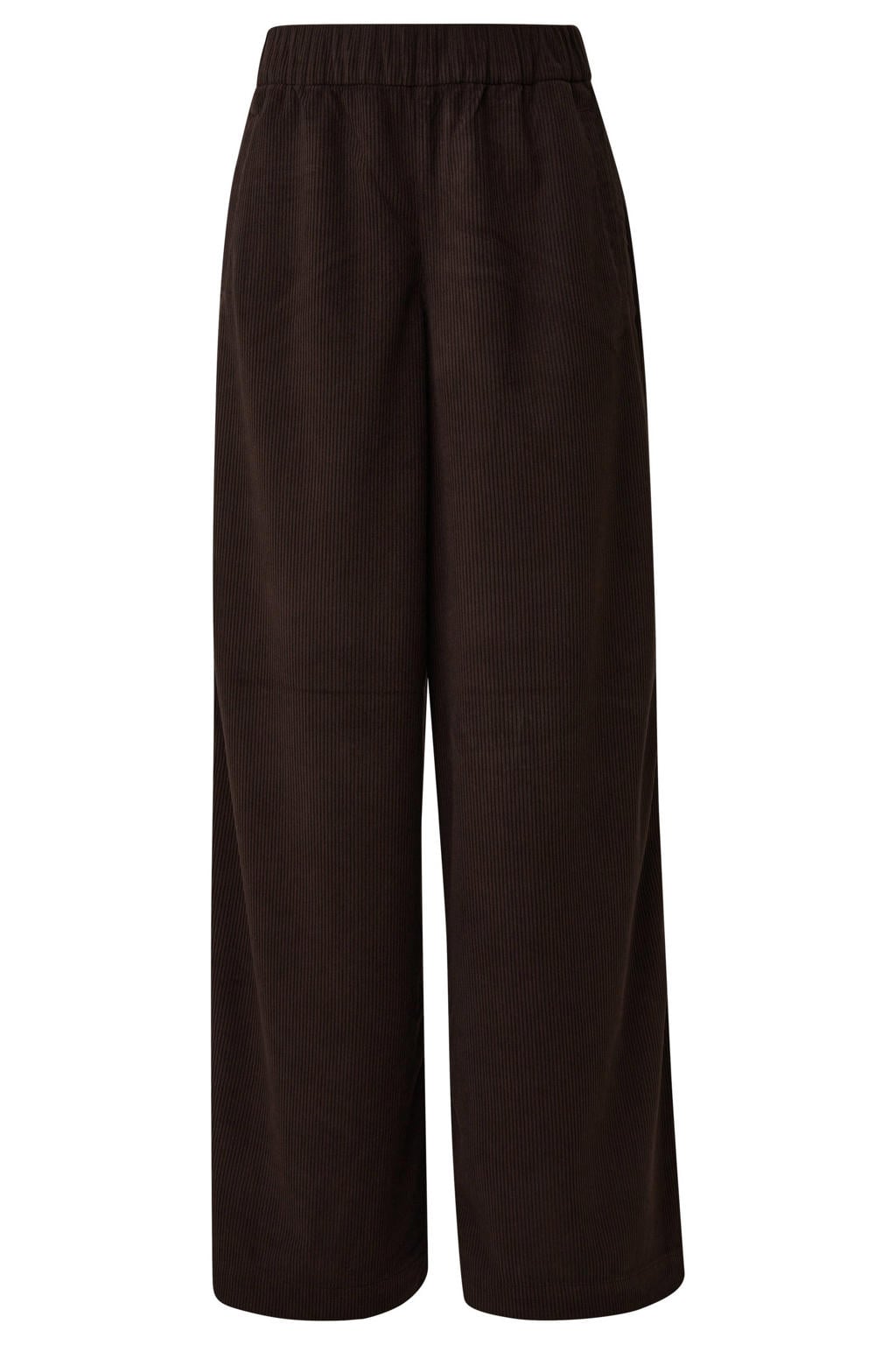 s.Oliver Curve Plus Size wide leg corduroy casual broek - donkerbruin