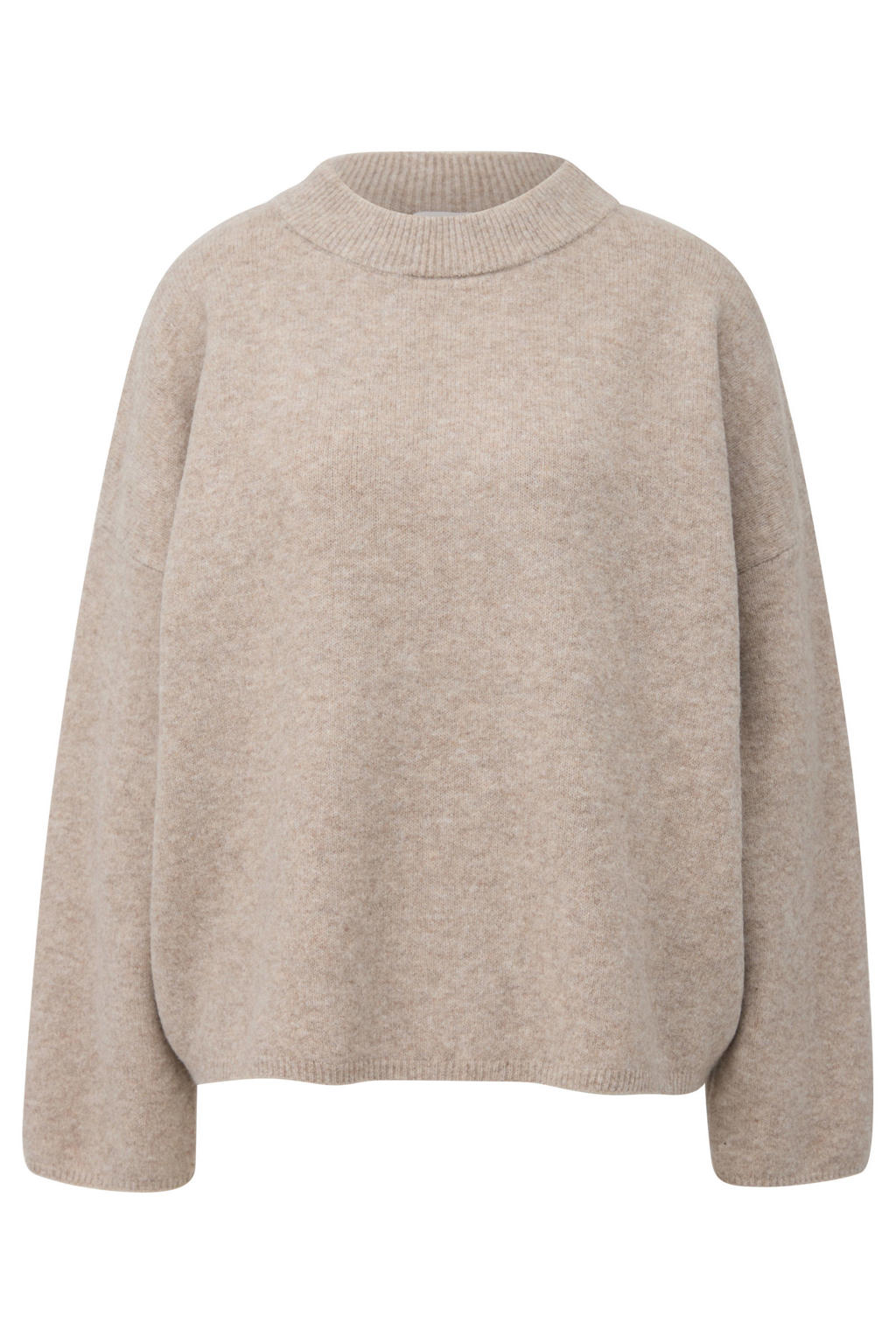 Beige dames s.Oliver van wol met effen, lange mouwen, ronde hals en geribde boorden