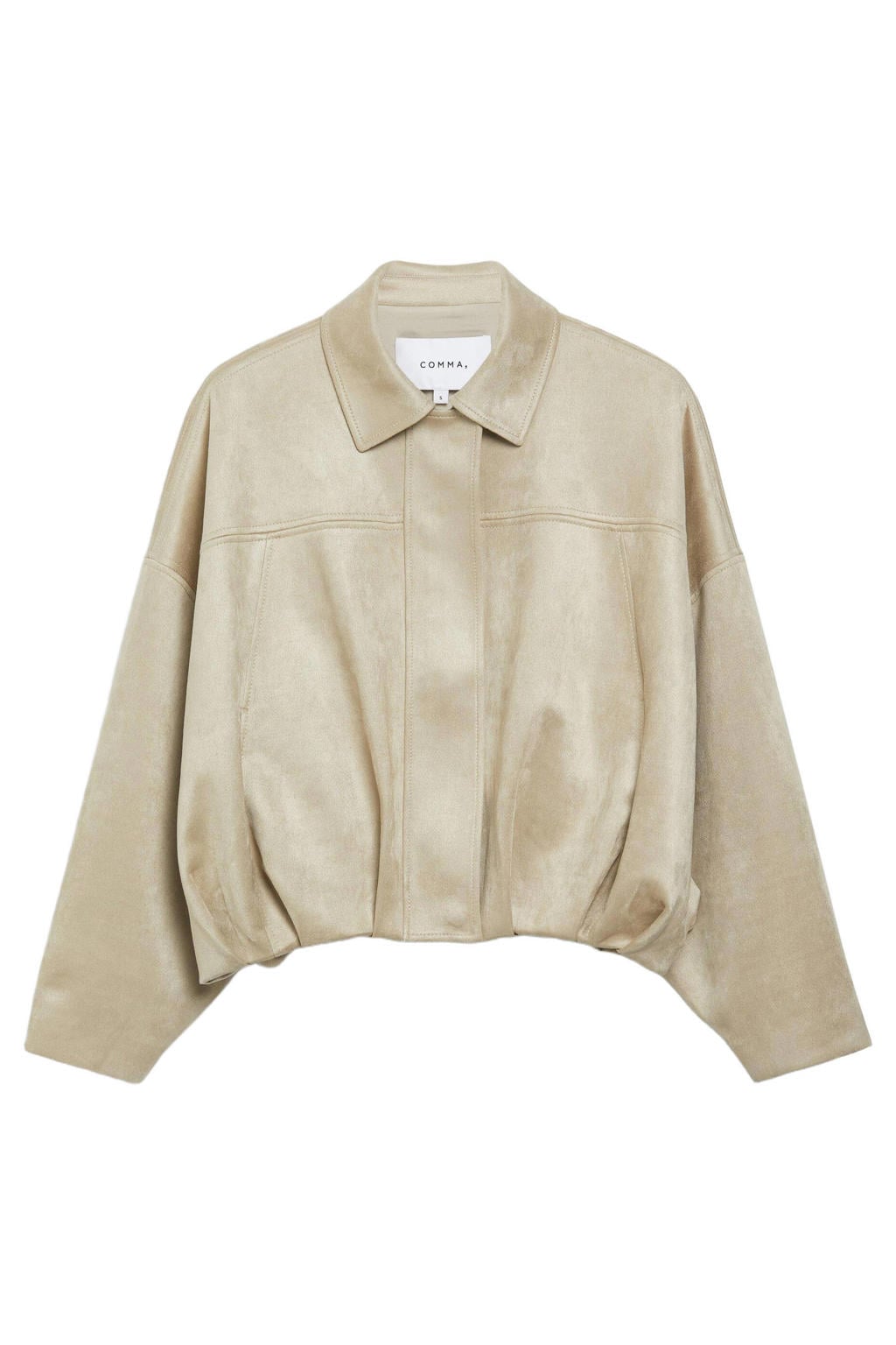 comma suèdelook imitatieleren jas met plooien - beige