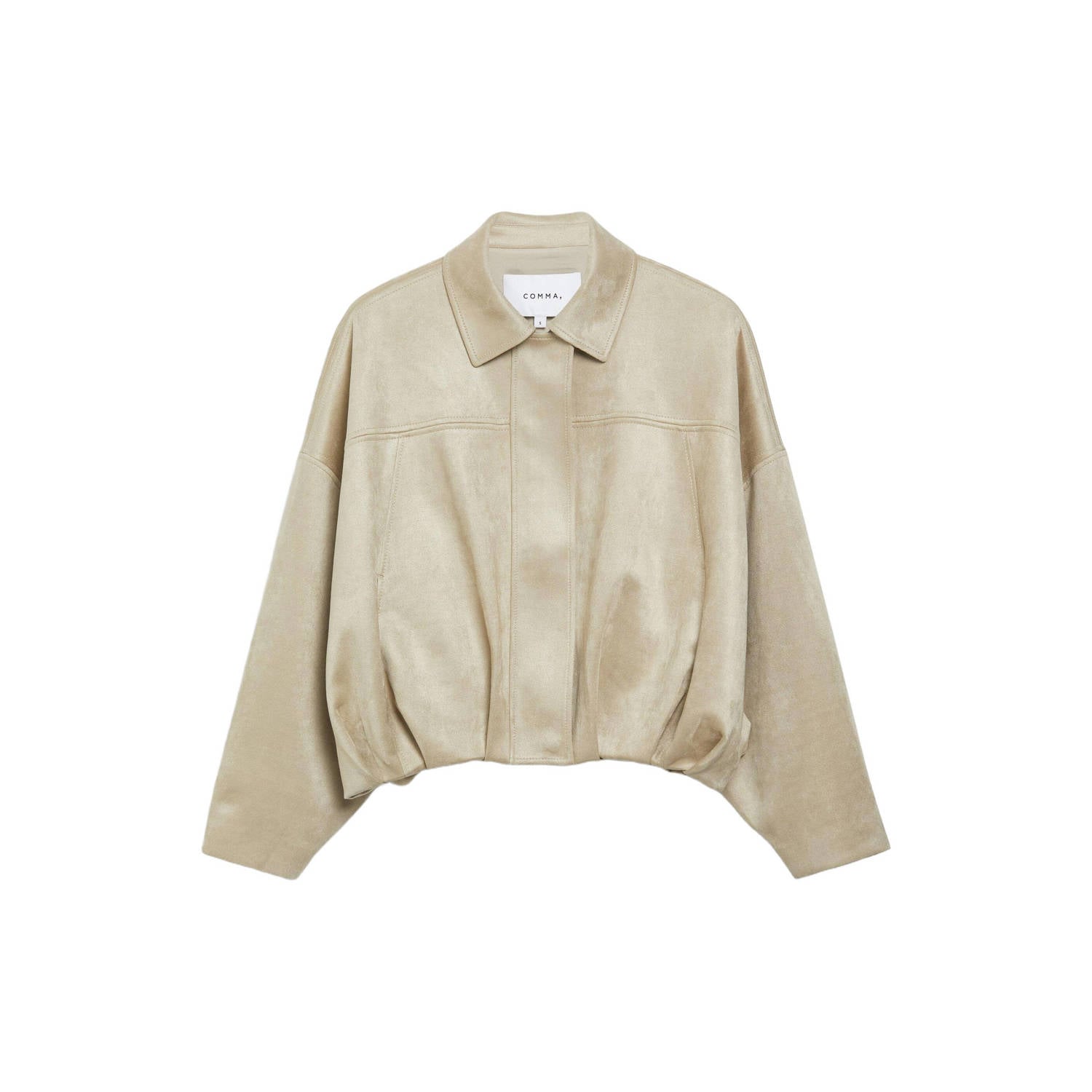 Comma suèdelook imitatieleren jas met plooien beige
