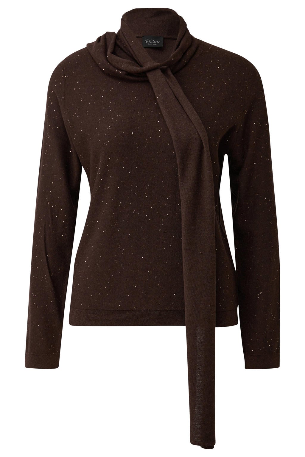 Donkerblauwe dames s.Oliver BLACK LABEL gebreide trui en wol met lange mouwen, sjaalkraag en glitters