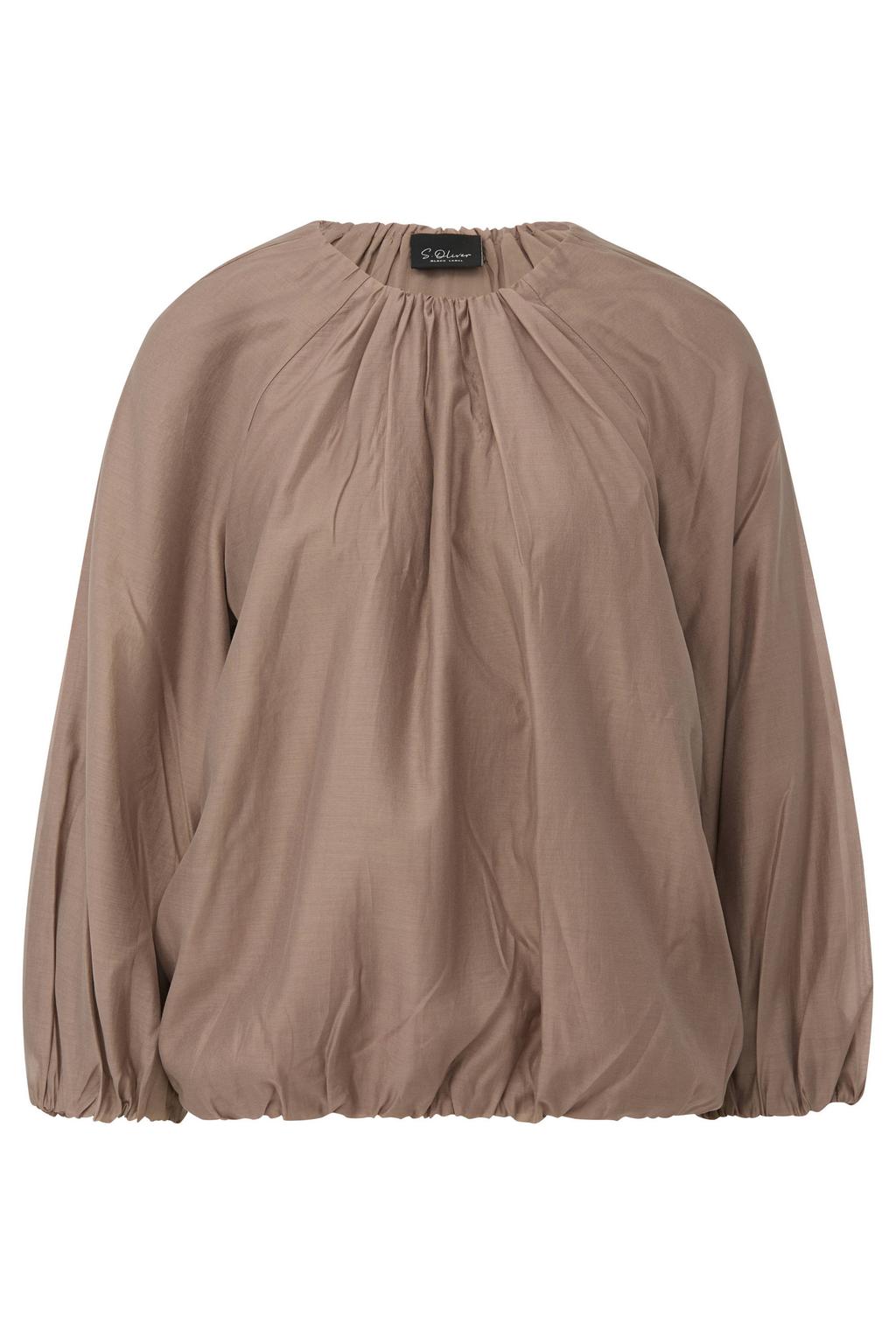 Lichtbruine dames s.Oliver BLACK LABEL semi-transparante blousetop en plooien van lyocell met lange mouwen en ronde hals