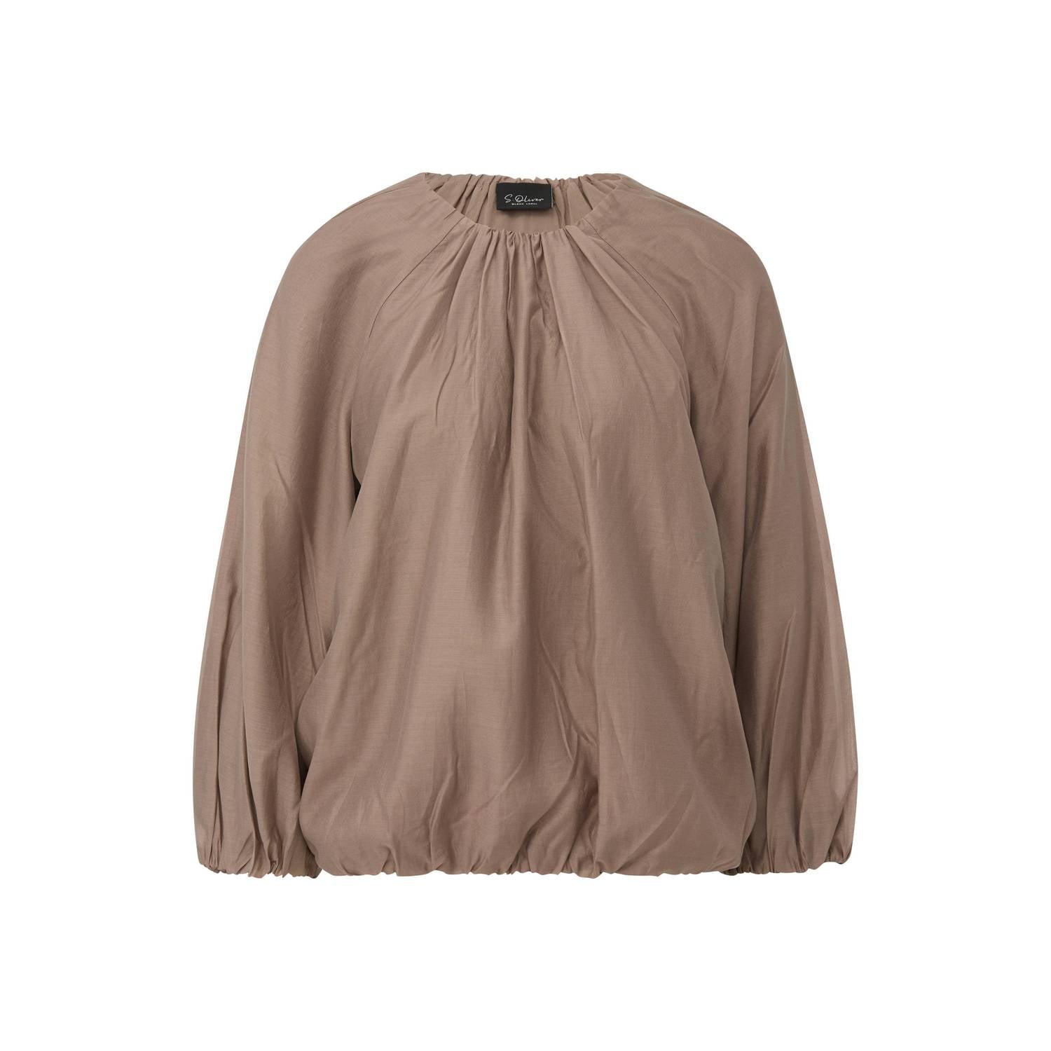 S.Oliver BLACK LABEL semi-transparante blousetop met ballonmouwen en plooien lichtbruin