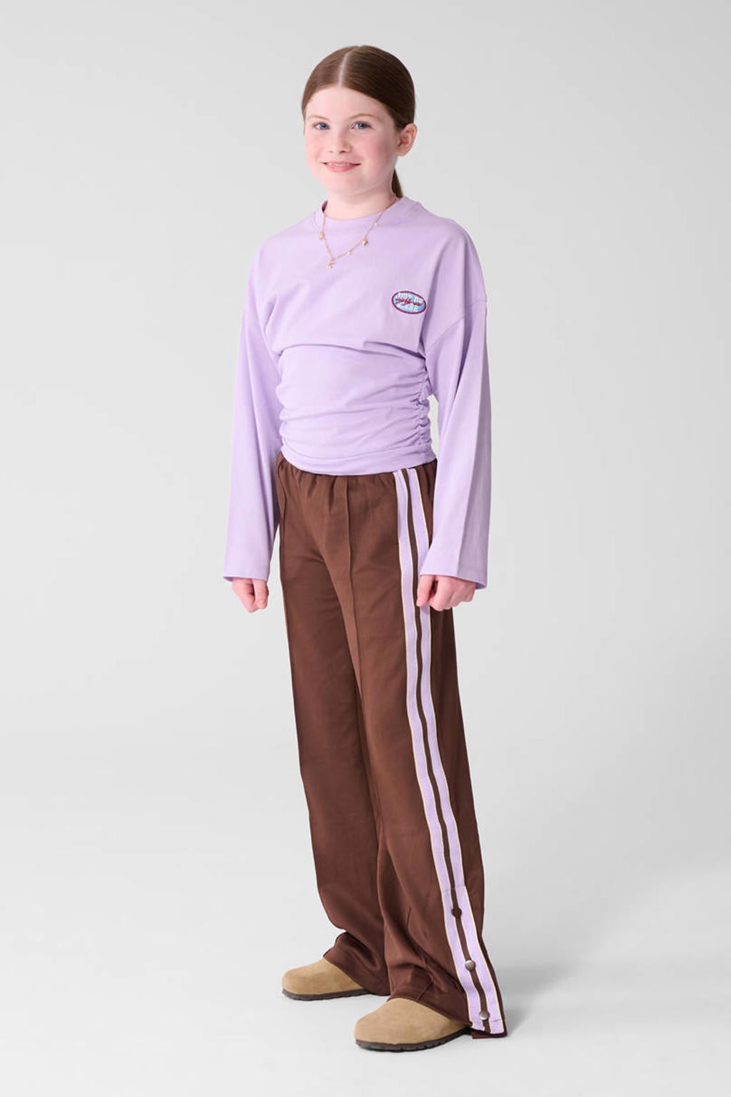 Paarse meisjes Shoeby longsleeve van katoen met effen, lange mouwen, ronde hals en patches