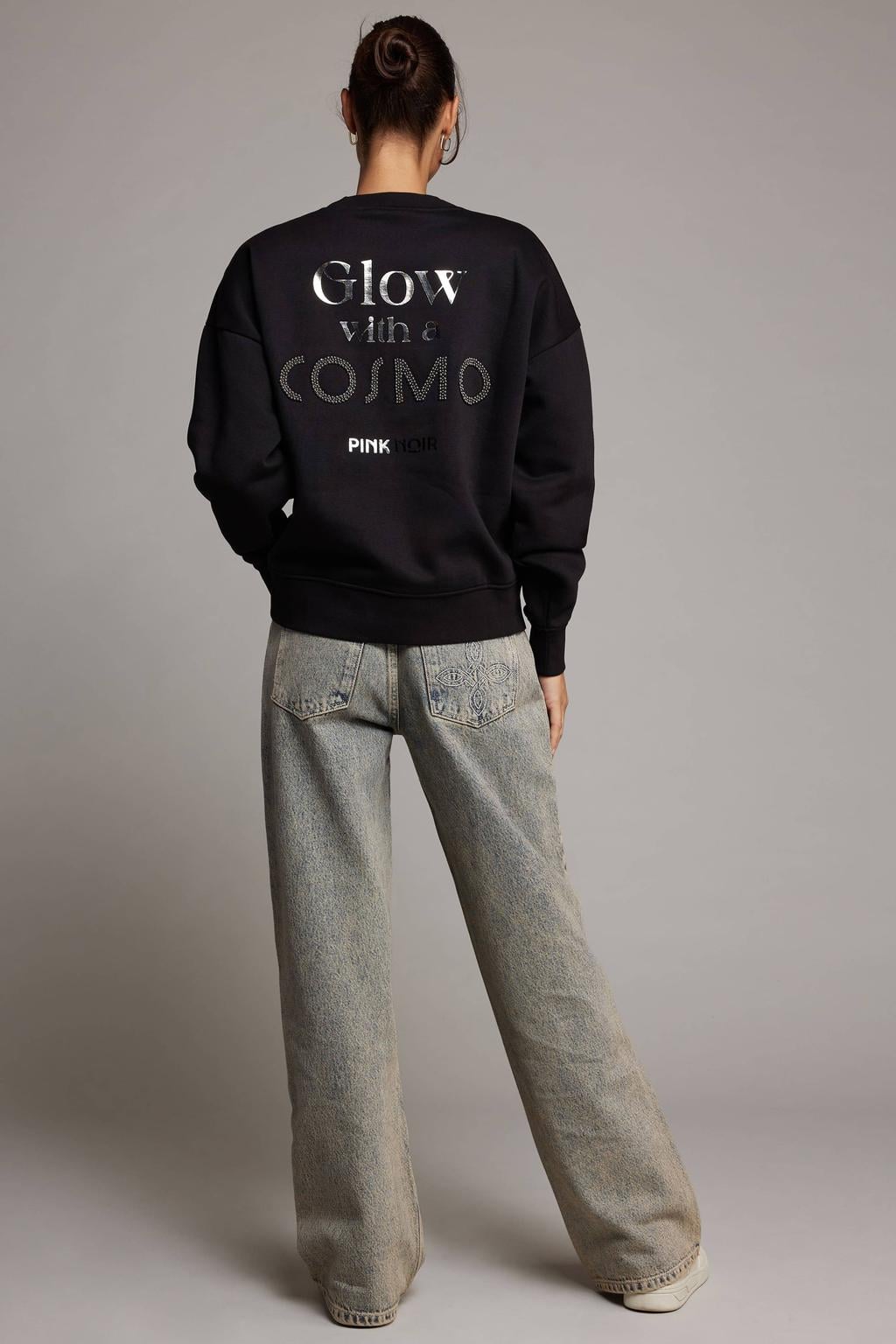 Pink Noir katoenen sweater met strass-steentjes en backprint - zwart