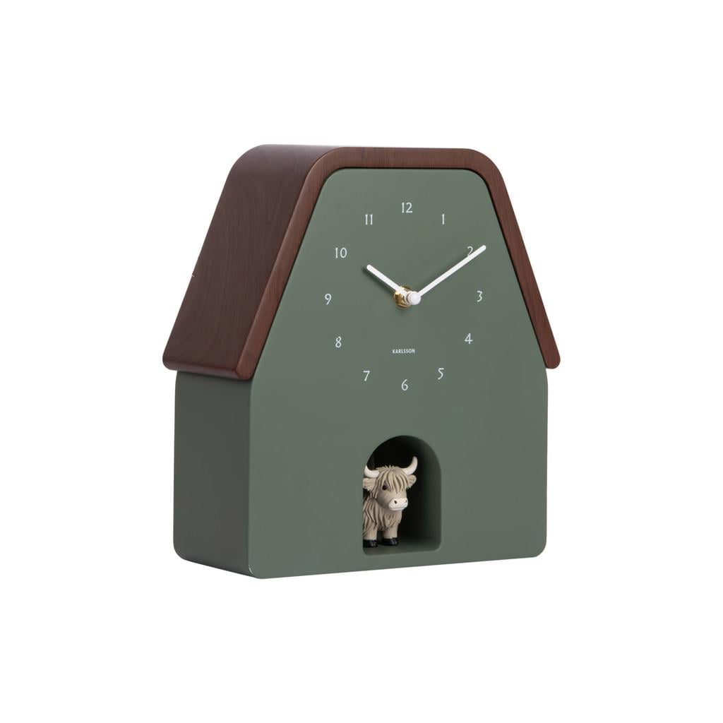 Karlsson wandklok Highland Cow Cuckoo 9,4x22,7x25 cm - jungle groen