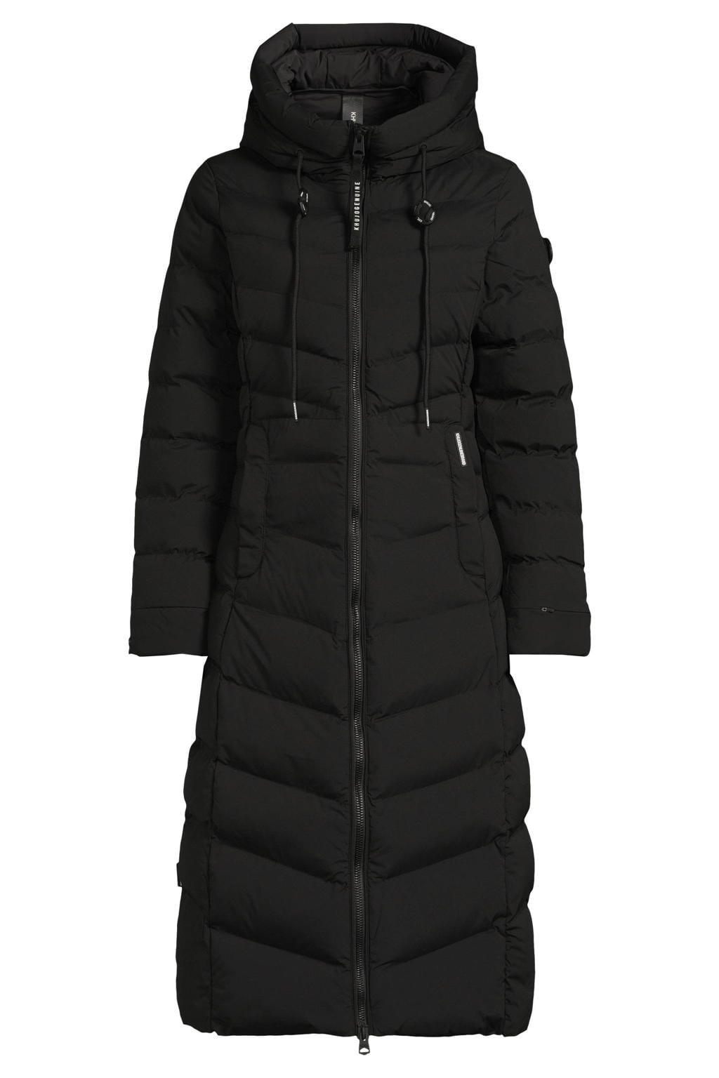 Zwarte dames Khujo winterjas van polyester met effen, lange mouwen, capuchon en tunnelkoord