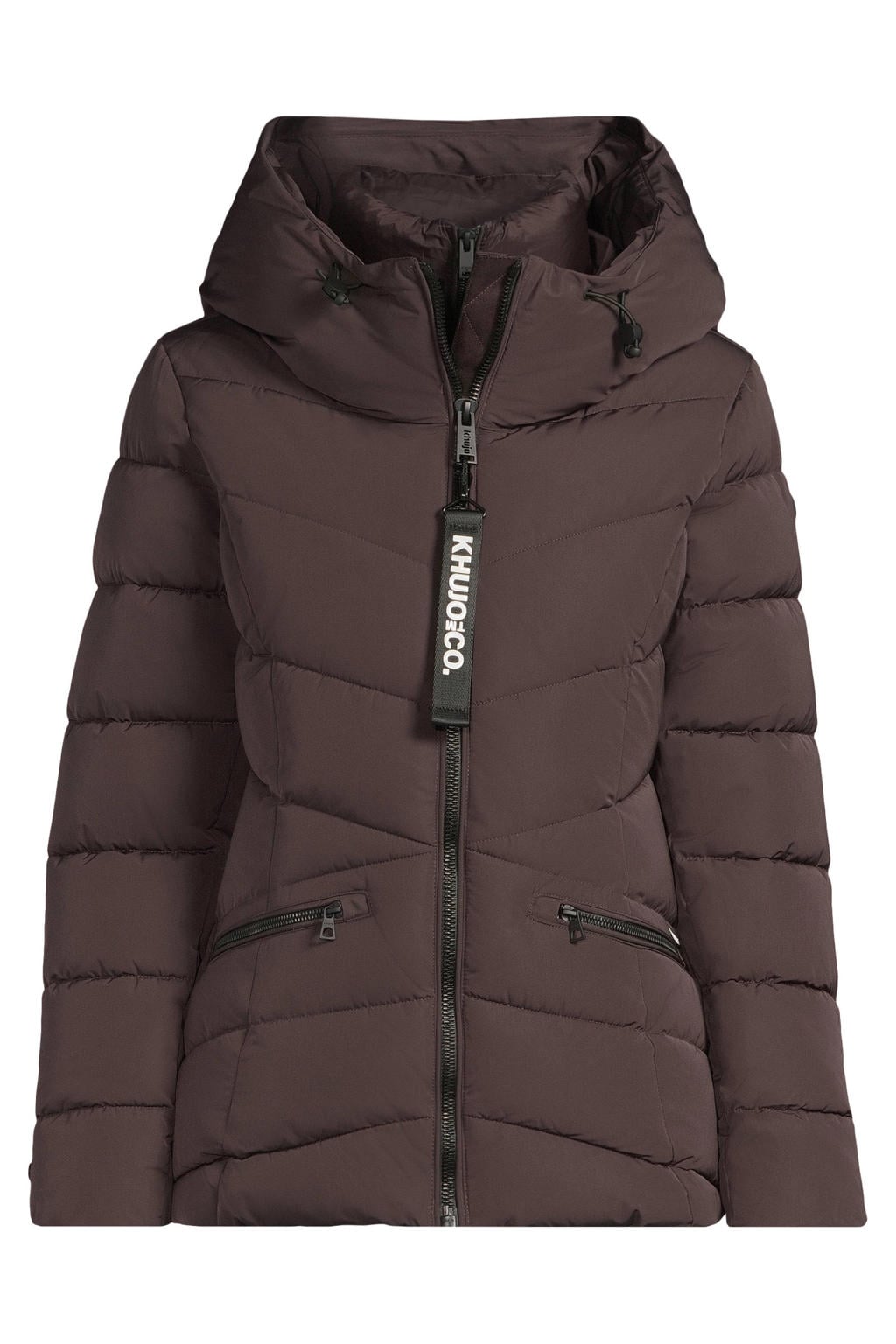 Bruine dames Khujo winterjas van polyester met effen, lange mouwen en capuchon