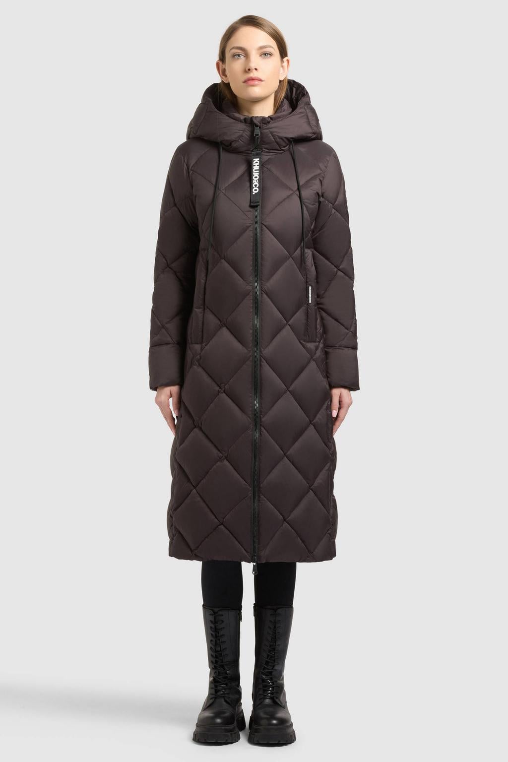 Bruine dames Khujo winterjas van nylon met effen, lange mouwen en capuchon