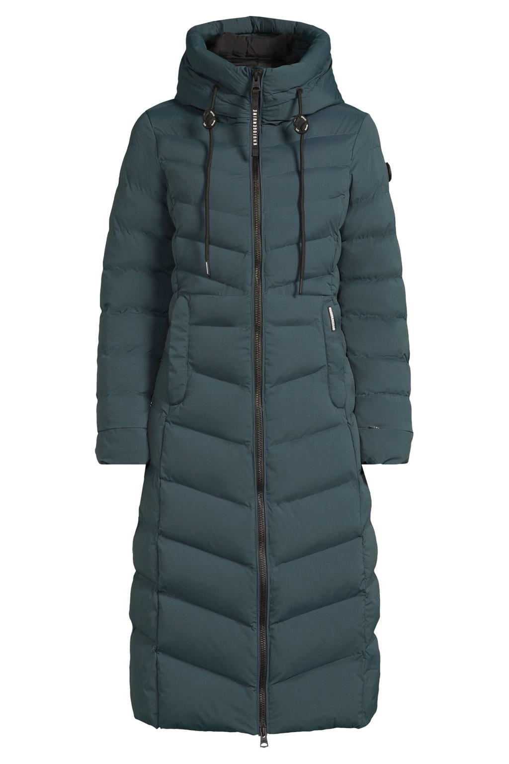Petrolkleurige dames Khujo winterjas van polyester met effen, lange mouwen, capuchon en tunnelkoord