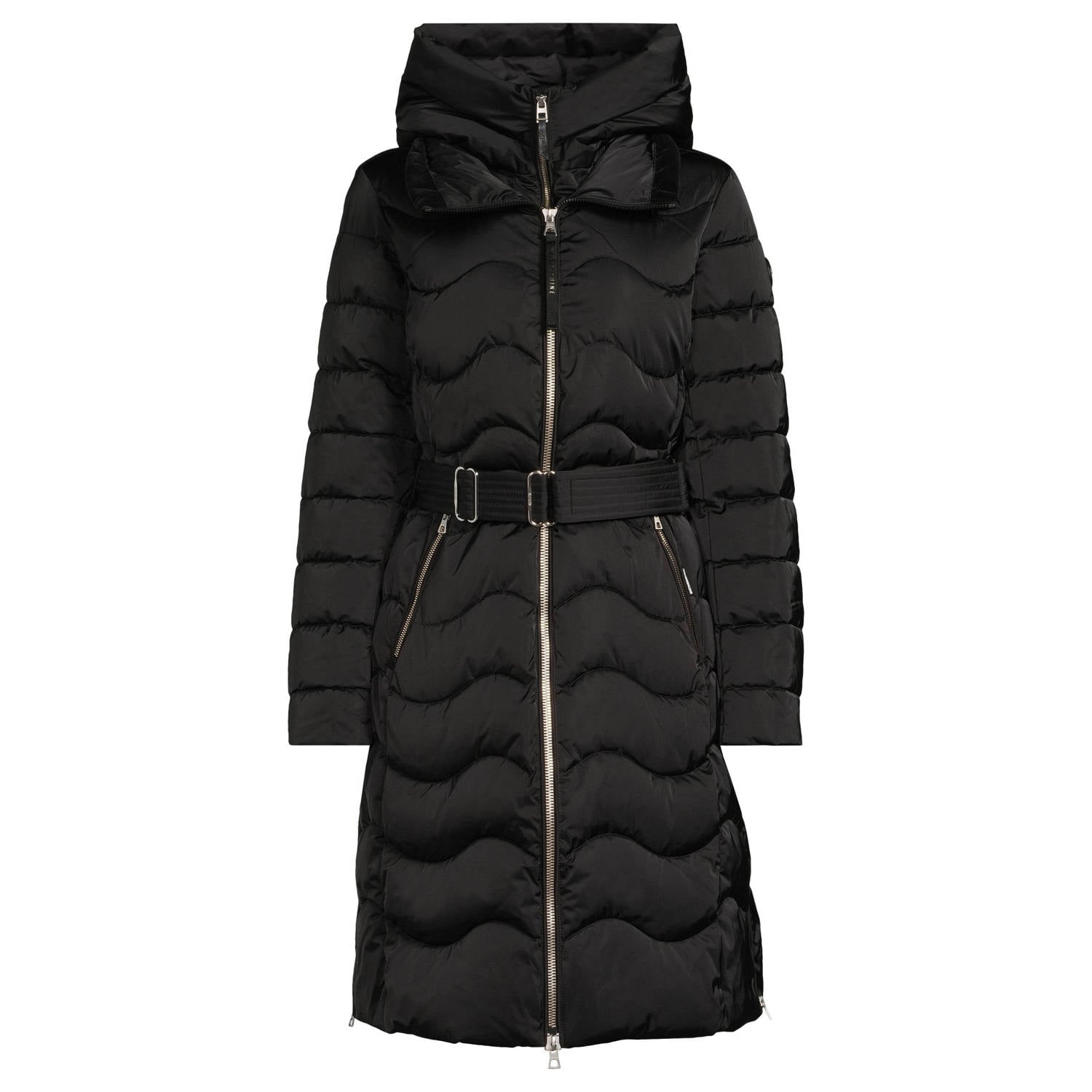 Khujo winterjas met ceintuur zwart