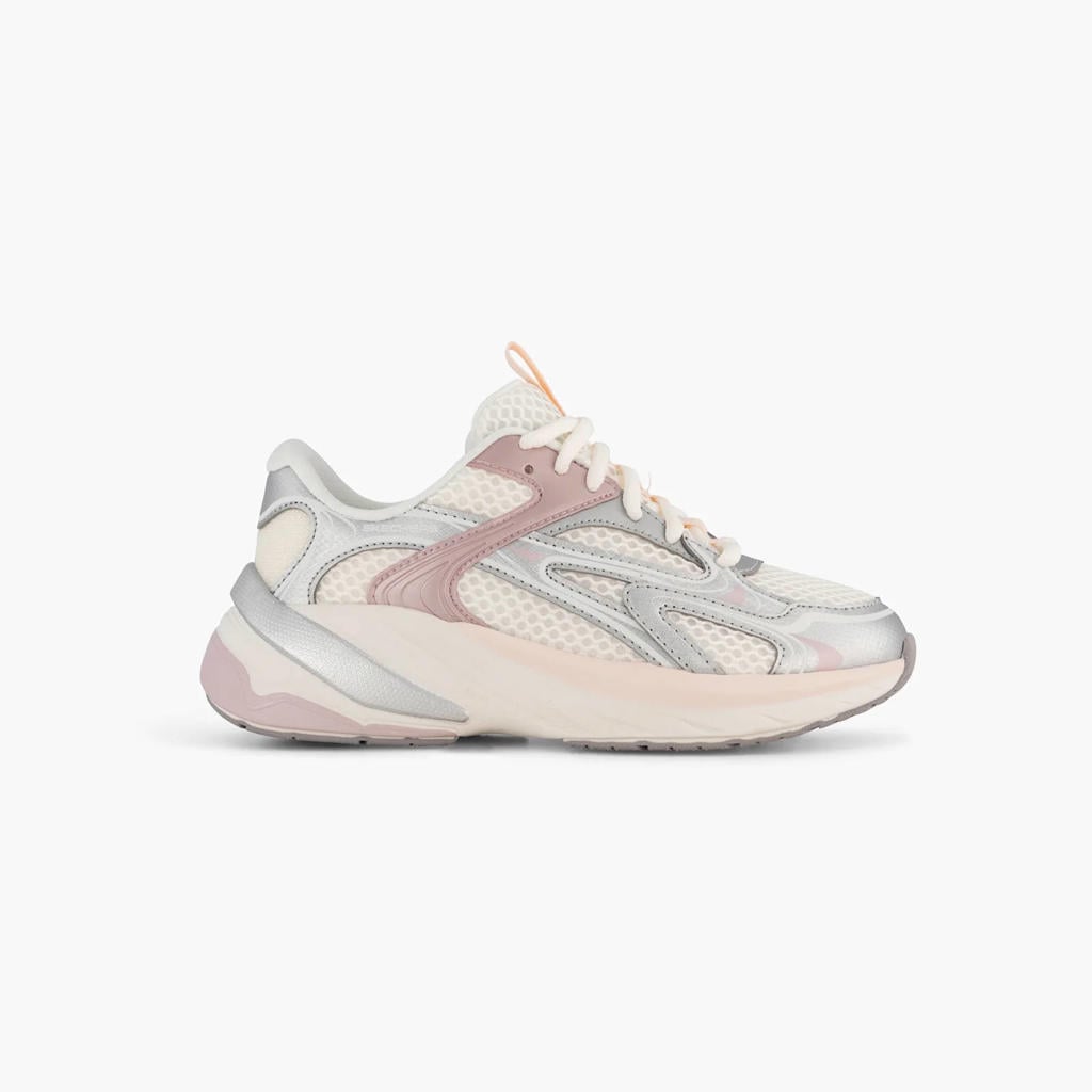 Zilver en witte meisjes Skechers chunky sneakers - van imitatieleer en textiel met veters
