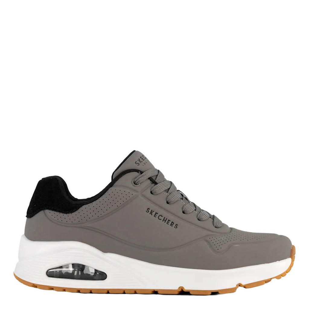 Grijze heren Skechers Uno Suited On Air sneakers - van imitatieleer met veters