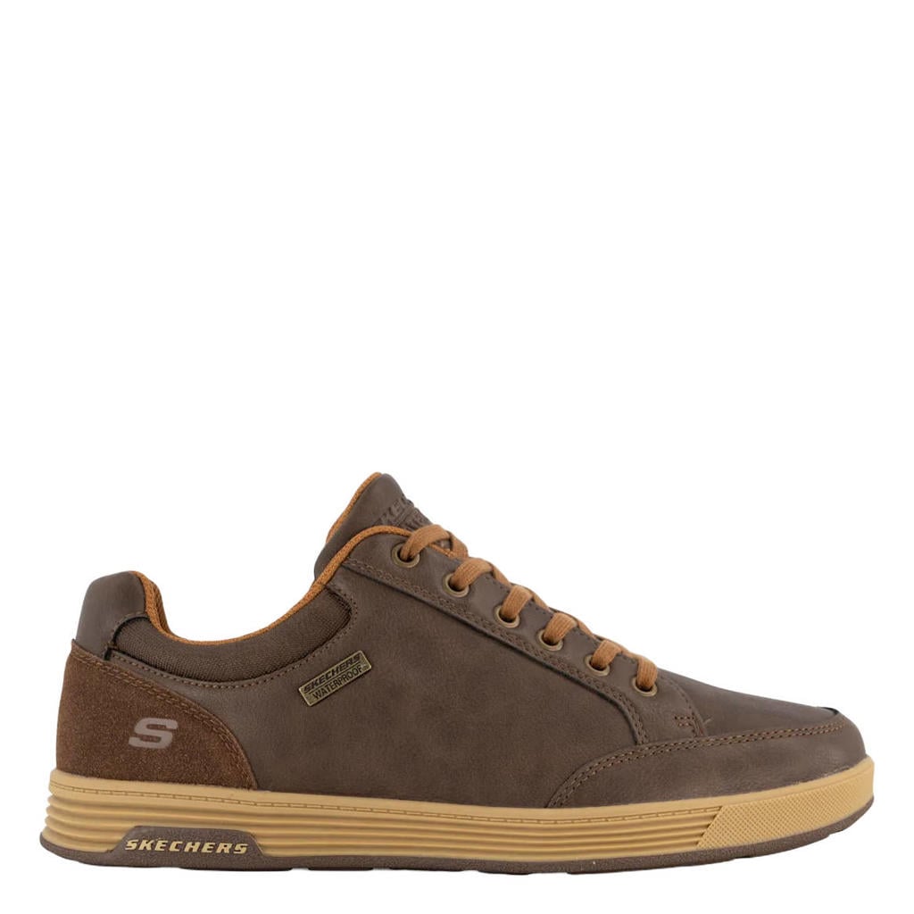 Bruine heren Skechers Sparkman sneakers - van imitatieleer met veters