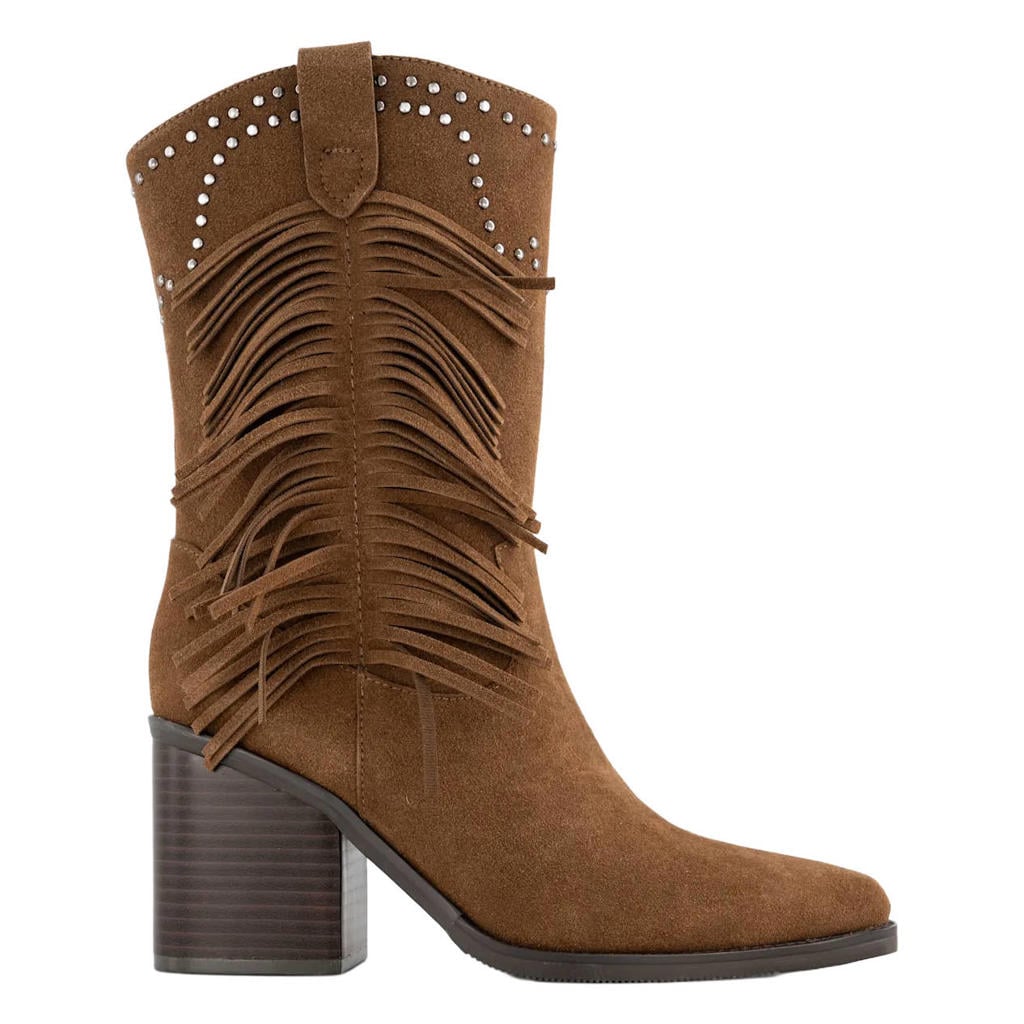 Bruine dames Graceland suèdelook cowboy boots met blokhak en studs - met ritssluiting