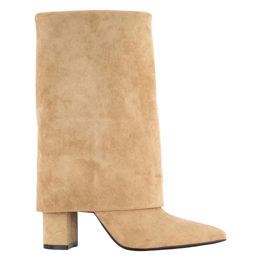 Beige dames Graceland suèdelook laarzen met blokhak - met ritssluiting