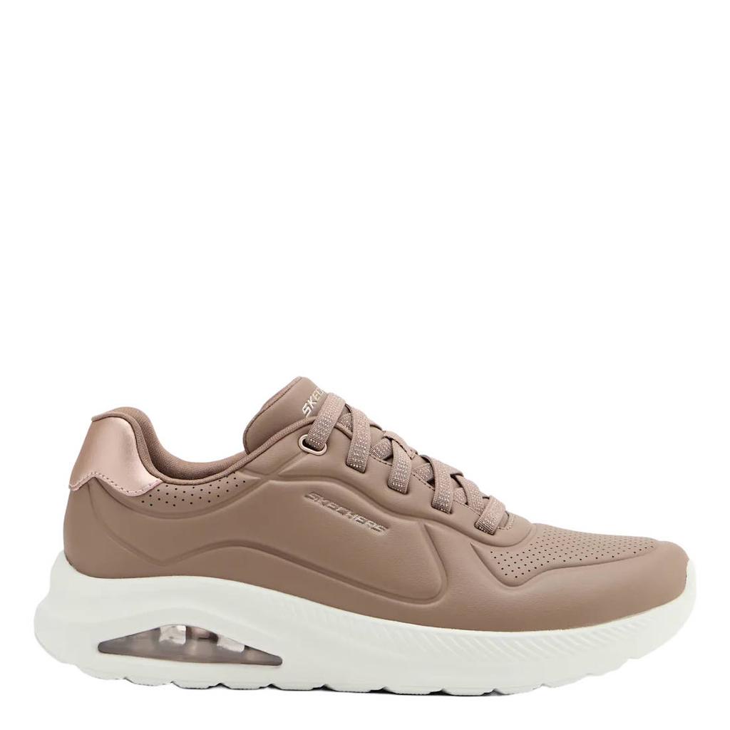 Lichtbruine dames Skechers sneakers - van imitatieleer met veters