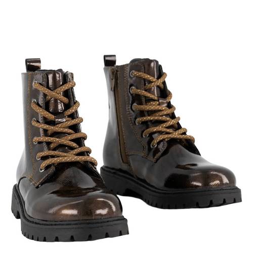 Graceland lakleren enkelboots met profielzool bruin