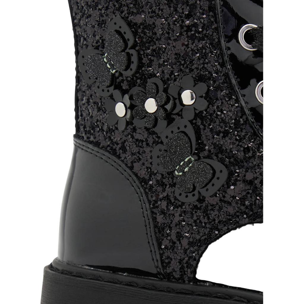 Graceland lakleren enkelboots met glitters en profielzool - zwart
