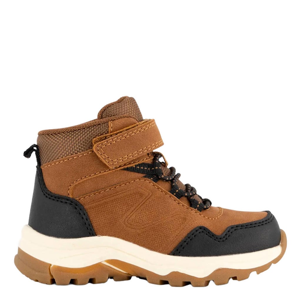 Bruine jongens Vty sneakers - van imitatieleer met elastische veter- met klittenbandsluiting