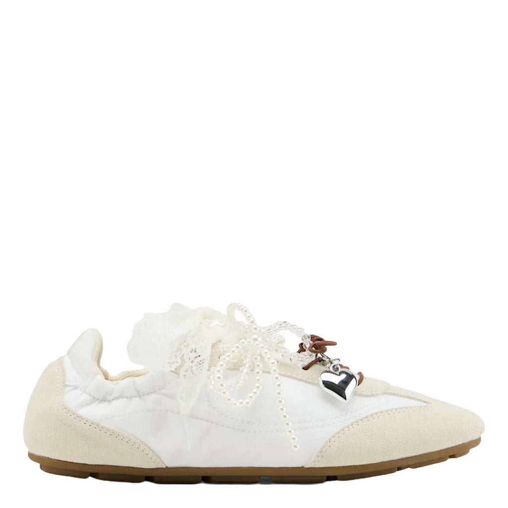 Witte dames Graceland sneakers - van textiel en imitatieleer met veters