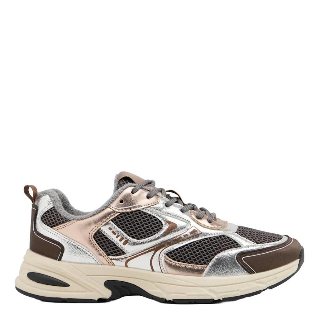 Grijze dames Graceland sneakers - van imitatieleer en textiel met veters