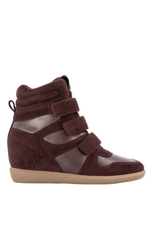 suèdelook sneakers met sleehak - bordeaux