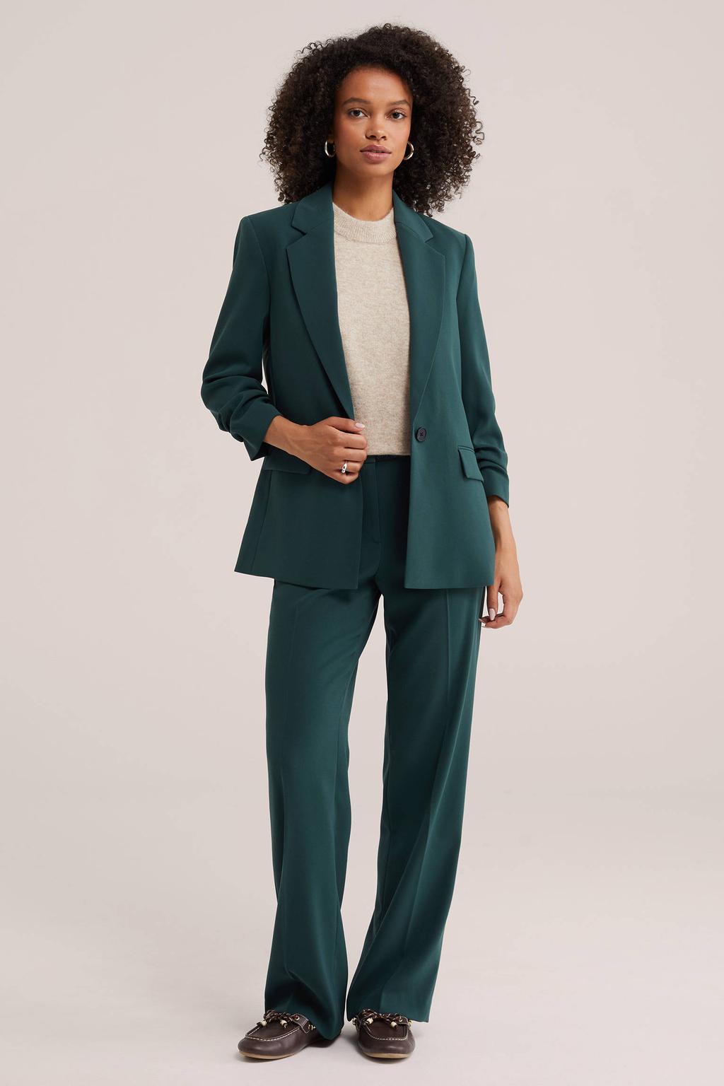 Groene dames WE Fashion regular fit blazer van polyester met effen, driekwart mouwen en reverskraag