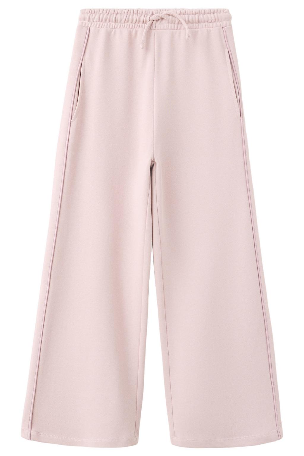 Roze meisjes Mango Kids wide leg sweatpant met elastische tailleband met koord en effen