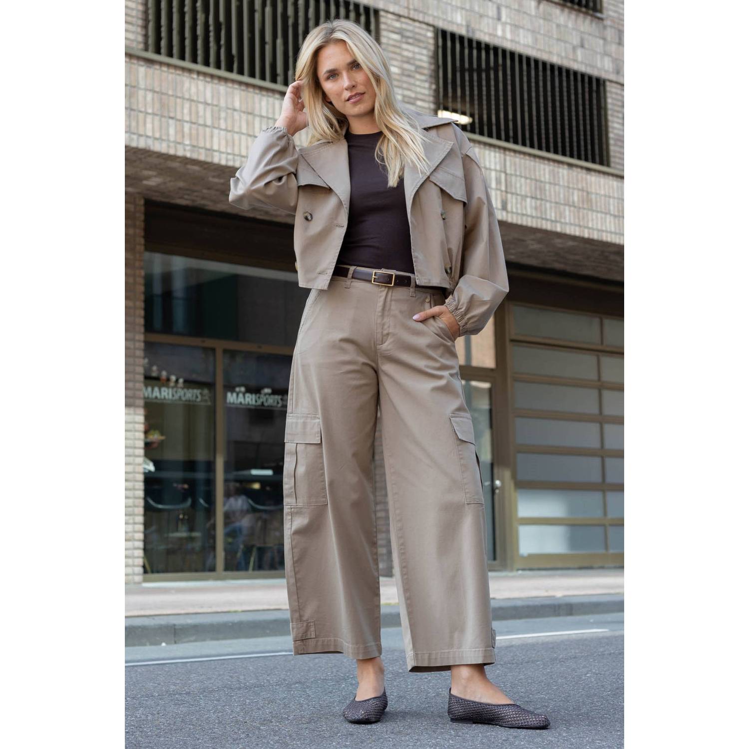Para Mi wide leg cargobroek beige